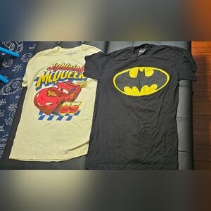 Mens small shirts batman and lightening McQueen euc
